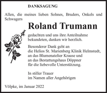 Traueranzeige von Roland Trumann  von Magdeburger Volksstimme