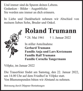 Traueranzeige von Roland Trumann  von Magdeburger Volksstimme