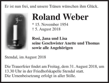Traueranzeige von Roland Weber  von Magdeburger Volksstimme
