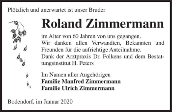Traueranzeige von Roland Zimmermann  von Magdeburger Volksstimme