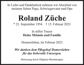 Traueranzeige von Roland Züche  von Magdeburger Volksstimme