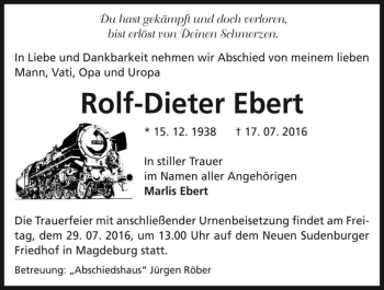 Traueranzeige von Rolf-Dieter Ebert  von Magdeburger Volksstimme