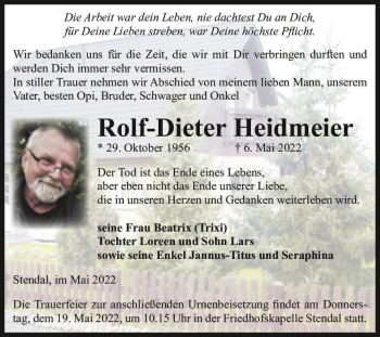 Traueranzeige von Rolf-Dieter Heidmeier  von Magdeburger Volksstimme