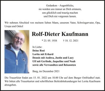 Traueranzeige von Rolf-Dieter Kaufmann  von Magdeburger Volksstimme