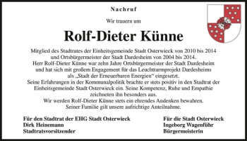 Traueranzeige von Rolf-Dieter Künne  von Magdeburger Volksstimme