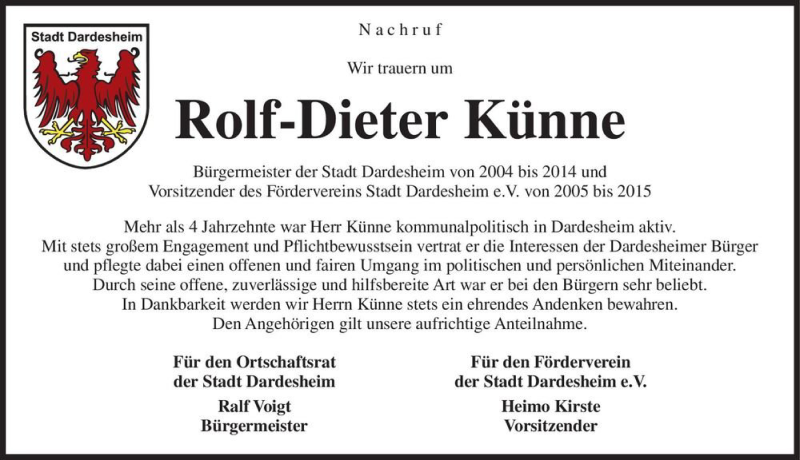  Traueranzeige für Rolf-Dieter Künne  vom 07.08.2021 aus Magdeburger Volksstimme