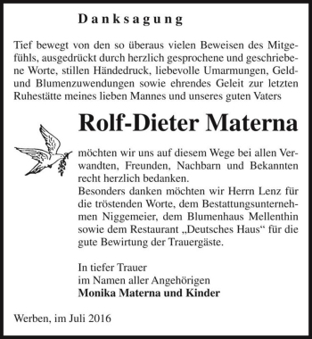 Traueranzeige von Rolf-Dieter Materna  von Magdeburger Volksstimme