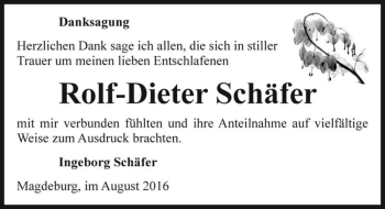 Traueranzeige von Rolf-Dieter Schäfer  von Magdeburger Volksstimme