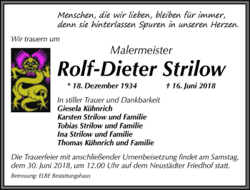 Traueranzeige von Rolf-Dieter Strilow  von Magdeburger Volksstimme