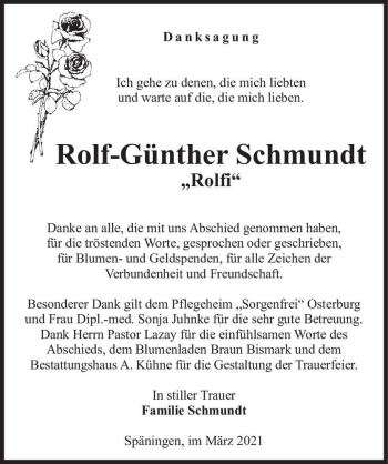 Traueranzeige von Rolf-Günther Schmundt ,,Rolfi