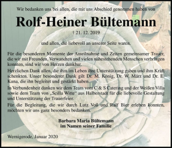 Traueranzeige von Rolf-Heiner Bültemann  von Magdeburger Volksstimme