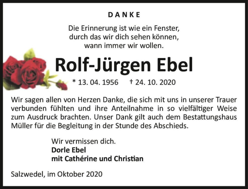  Traueranzeige für Rolf-Jürgen Ebel  vom 20.11.2020 aus Magdeburger Volksstimme