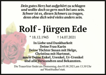 Traueranzeige von Rolf - Jürgen Ede  von Magdeburger Volksstimme