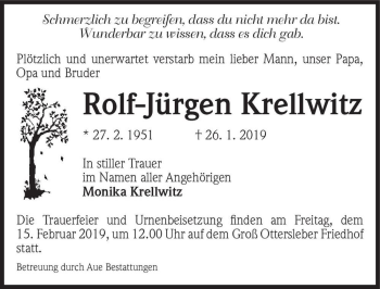 Traueranzeige von Rolf-Jürgen Krellwitz  von Magdeburger Volksstimme