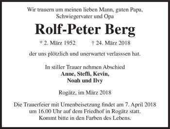 Traueranzeige von Rolf-Peter Berg  von Magdeburger Volksstimme