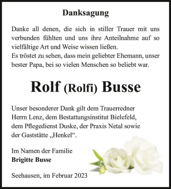 Traueranzeige von Rolf (Rolfi) Busse  von Magdeburger Volksstimme