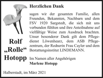 Traueranzeige von Rolf 