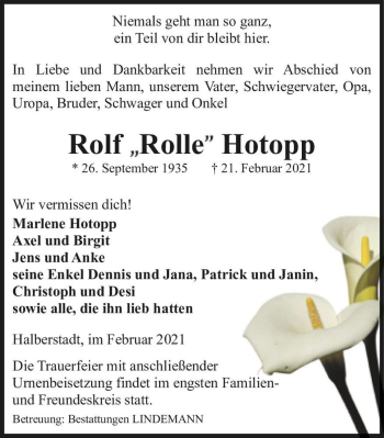 Traueranzeige von Rolf 