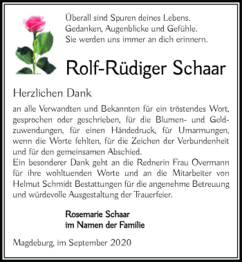 Traueranzeige von Rolf-Rüdiger Schaar  von Magdeburger Volksstimme