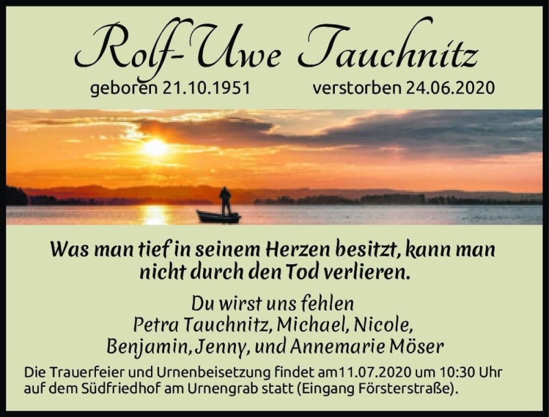  Traueranzeige für Rolf-Uwe Tauchnitz  vom 04.07.2020 aus Magdeburger Volksstimme