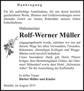 Traueranzeige von Rolf-Werner Müller  von Magdeburger Volksstimme