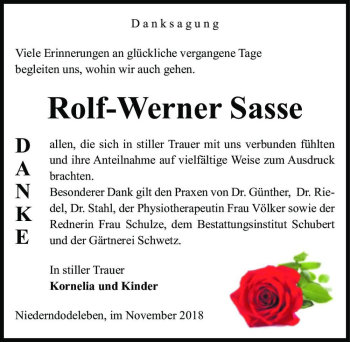 Traueranzeige von Rolf-Werner Sasse  von Magdeburger Volksstimme