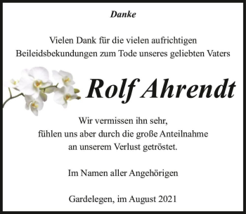 Traueranzeige von Rolf Ahrendt  von Magdeburger Volksstimme