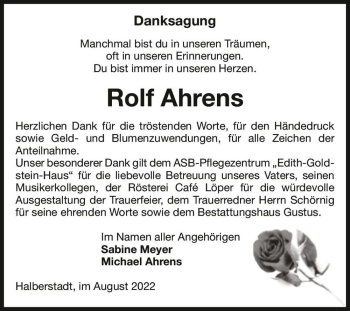 Traueranzeige von Rolf Ahrens  von Magdeburger Volksstimme