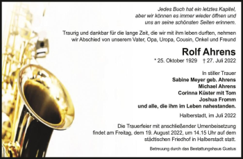 Traueranzeige von Rolf Ahrens  von Magdeburger Volksstimme