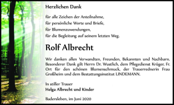 Traueranzeige von Rolf Albrecht  von Magdeburger Volksstimme