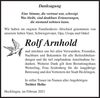 Traueranzeige von Rolf Arnhold  von Magdeburger Volksstimme