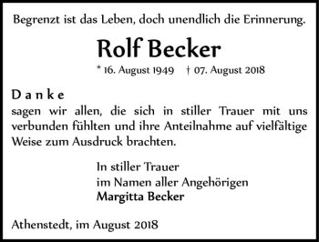 Traueranzeige von Rolf Becker  von Magdeburger Volksstimme