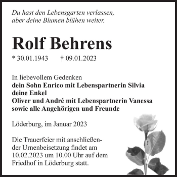 Traueranzeige von Rolf Behrens  von Magdeburger Volksstimme