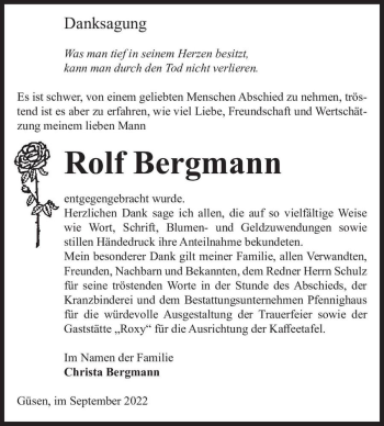 Traueranzeige von Rolf Bergmann  von Magdeburger Volksstimme