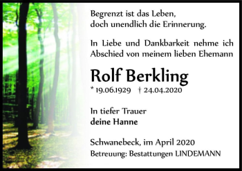 Traueranzeige von Rolf Berkling  von Magdeburger Volksstimme
