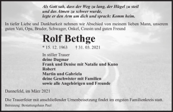 Traueranzeige von Rolf Bethge  von Magdeburger Volksstimme