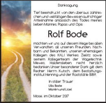 Traueranzeige von Rolf Bode  von Magdeburger Volksstimme