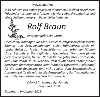 Traueranzeige von Rolf Braun  von Magdeburger Volksstimme