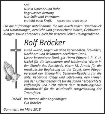 Traueranzeige von Rolf Bröcker  von Magdeburger Volksstimme