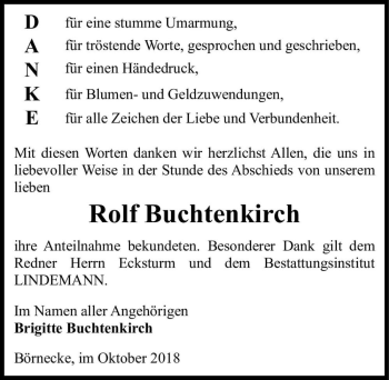 Traueranzeige von Rolf Buchtenkirch  von Magdeburger Volksstimme