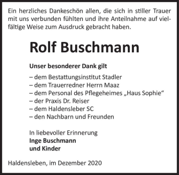 Traueranzeige von Rolf Buschmann  von Magdeburger Volksstimme