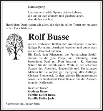 Traueranzeige von Rolf Busse  von Magdeburger Volksstimme
