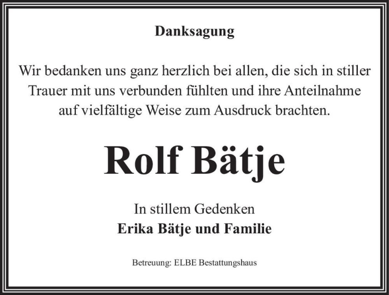  Traueranzeige für Rolf Bätje  vom 25.09.2021 aus Magdeburger Volksstimme
