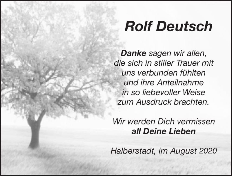  Traueranzeige für Rolf Deutsch  vom 08.08.2020 aus Magdeburger Volksstimme