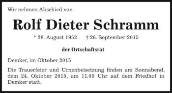Traueranzeige von Rolf Dieter Schramm  von Magdeburger Volksstimme