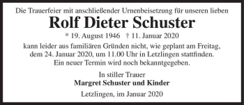 Traueranzeige von Rolf Dieter Schuster  von Magdeburger Volksstimme