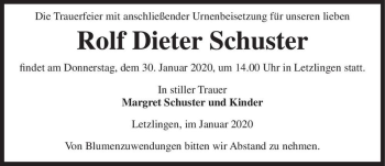 Traueranzeige von Rolf Dieter Schuster  von Magdeburger Volksstimme