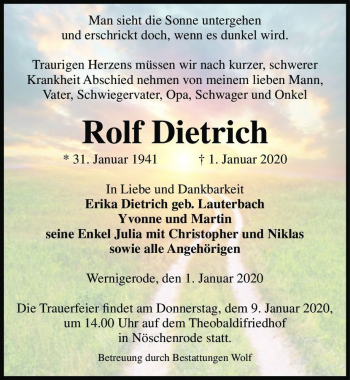 Traueranzeige von Rolf Dietrich  von Magdeburger Volksstimme