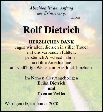 Traueranzeige von Rolf Dietrich  von Magdeburger Volksstimme