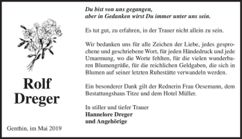 Traueranzeige von Rolf Dreger  von Magdeburger Volksstimme